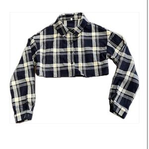 SHEIN Plaid Cropped Shirt + White Mock Neck Crop Top XS 2 Piece Outfit